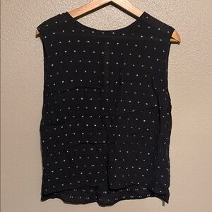 Alice + Olivia Employed Navy Blue Silk Sleeveless Dot Blouse